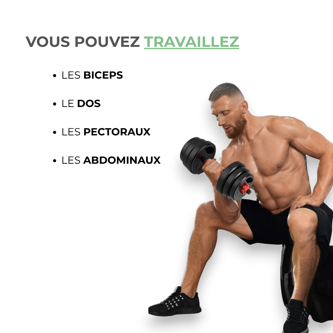 Haltères & Barbell 3 en 1 de 20 kg - Kit Complet Ajustable IRONIX VENITHY