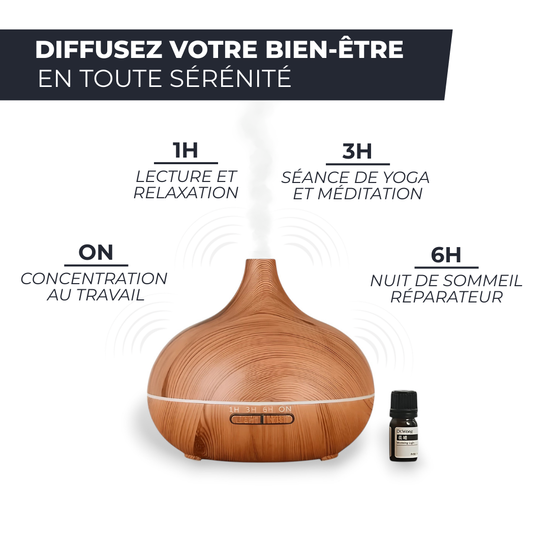 Diffuseur d’Huiles Essentielles 500ml – Bois Naturel