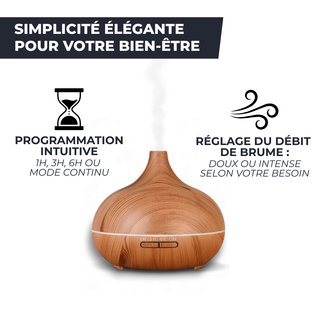 Diffuseur d’Huiles Essentielles 500ml – Bois Naturel