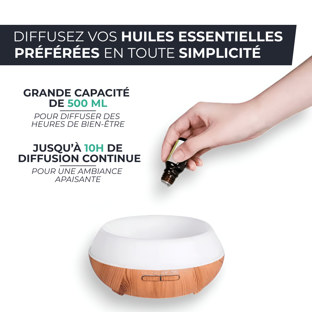 Diffuseur d’Huiles Essentielles 500ml – Bois Naturel