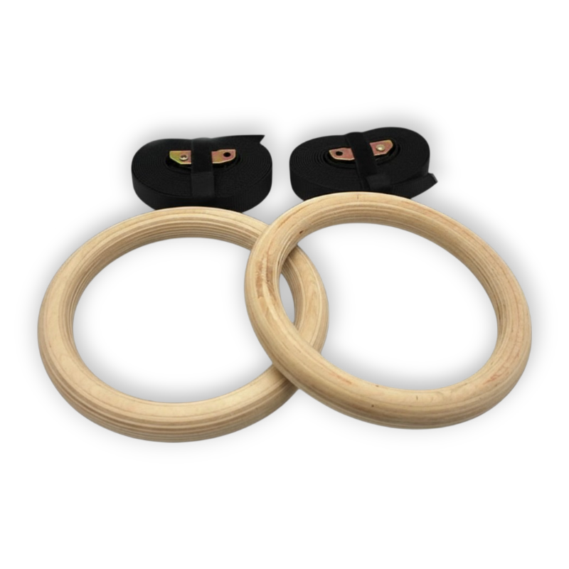 fait Anneaux de Gymnastique en Bois – Sangles Renforcées 4,5 m – Cross Training & Street Workout WOODFORCE   VENITHY