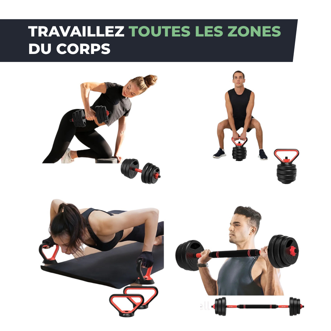 Haltères & Barbell 3 en 1 de 20 kg - Kit Complet Ajustable IRONIX   VENITHY