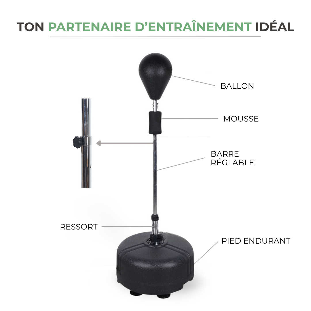 FAIT Punching ball sur pied ajustable ProStrike™ – 120 à 160 cm, ressort acier et base stable ProStrike   VENITHY