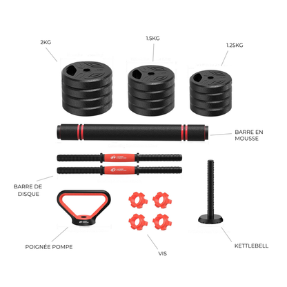 Haltères & Barbell 3 en 1 de 20 kg - Kit Complet Ajustable IRONIX   VENITHY