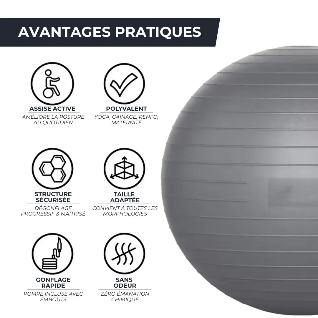 COPIE Ballon de gym 65 cm - Renforcement, équilibre & bien-être STABYA   VENITHY