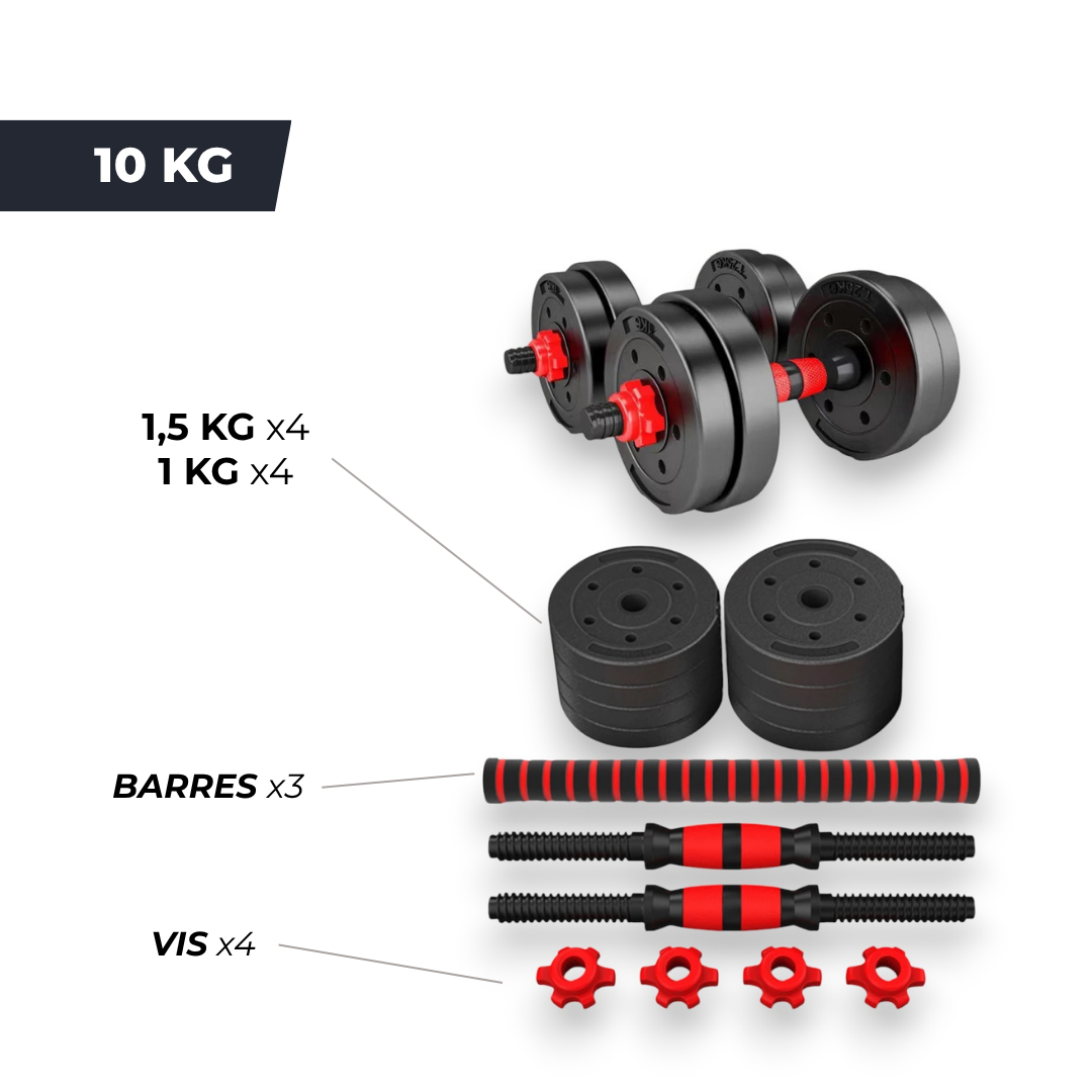 Haltère ajustable IRONIX™ ProFlex 25 – 20 à 25 kg, Réglable, Compacte & Antidérapante IRONIX  59.90 VENITHY 10 Kg / Pack complet